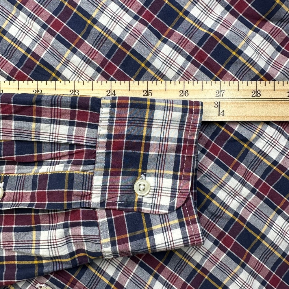 J.Crew Secret Wash Plaid Shirt Mens Large Navy Burgundy Classic Fit Button Down - Picture 5 of 6